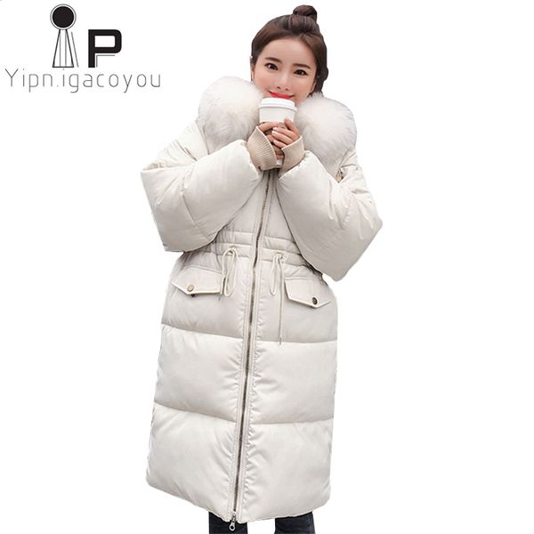 white plus size winter parkas mujer big fur collar hooded long coat women down jacket korean thicken solid cotton padded jacket, Black
white plus size winter parkas mujer big fur collar hooded long coat women down jacket korean thicken solid cotton padded jacket, Black