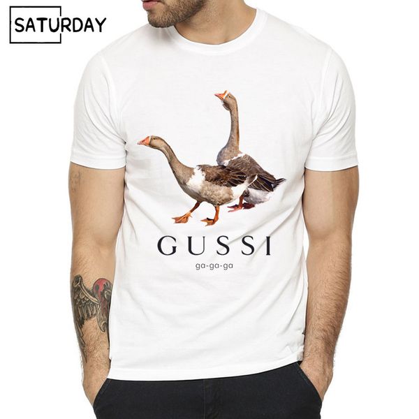 men's gussi two gooses ga ga funny tshirt summer soft tee men funny t-shirt, White;black