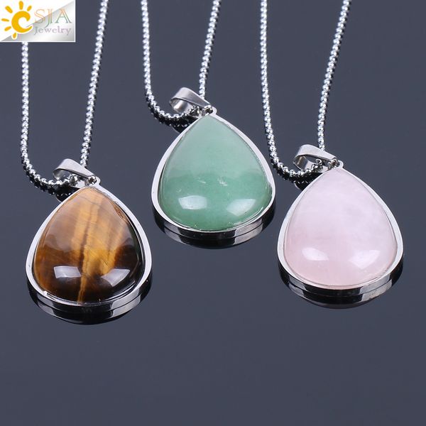 csja natural gem stone water drop crystal slide necklace tiger eye amethyst rose quartz pendant stainless steel women jewelry gift f150 b, Bronze;silver
csja natural gem stone water drop crystal slide necklace tiger eye amethyst rose quartz pendant stainless steel women jewelry gift f150 b, Bronze;silver