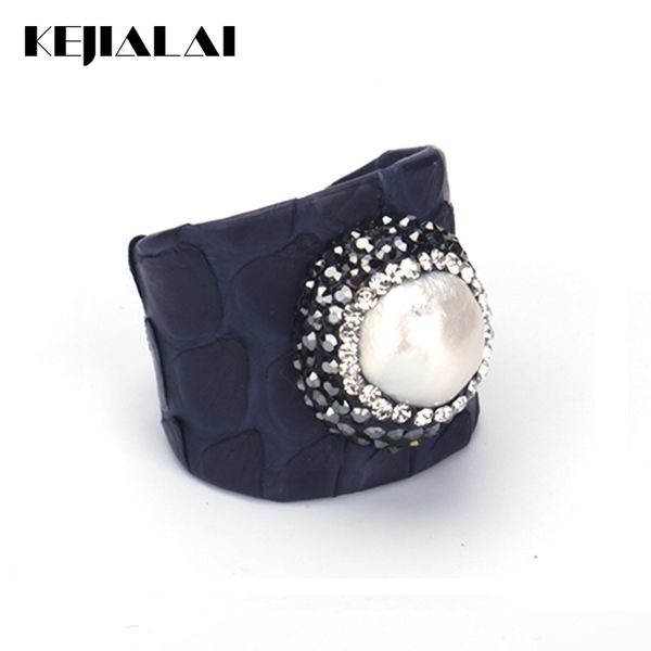 kejialai luxury jewelry natural freshwater pearl bead rhinestone charm blue real snake leather adjustable open ring cuff women, Golden;silver
kejialai luxury jewelry natural freshwater pearl bead rhinestone charm blue real snake leather adjustable open ring cuff women, Golden;silver