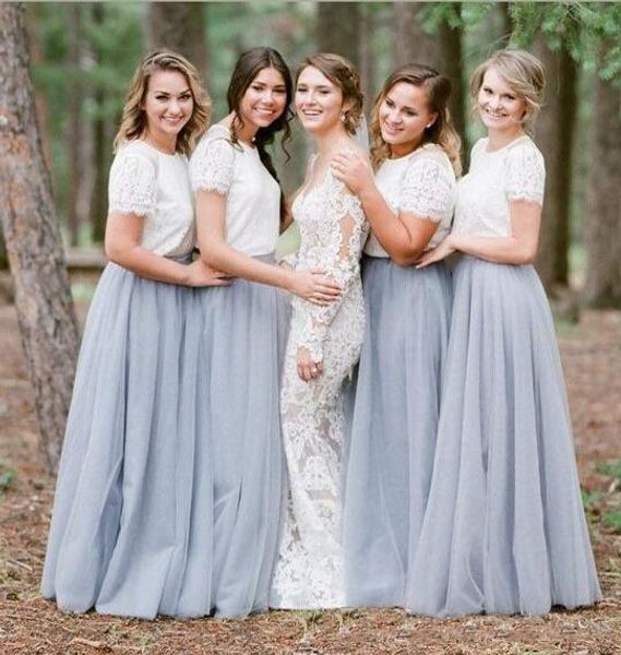 2018 Новый Dusty Blue Country Bridesmaids Dresses Two Pieces Кружева Top Line Длина пола Maid Of Honor Свадебные ман
2018 Новый Dusty Blue Country Bridesmaids Dresses Two Pieces Кружева Top Line Длина пола Maid Of Honor Свадебные ман