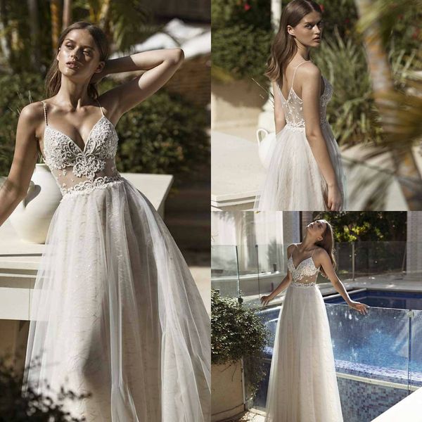 2019 nurit hen beach wedding dresses embroidery spaghetti illusion boho wedding gowns sweep train pearls backless lace bride dress, White
2019 nurit hen beach wedding dresses embroidery spaghetti illusion boho wedding gowns sweep train pearls backless lace bride dress, White