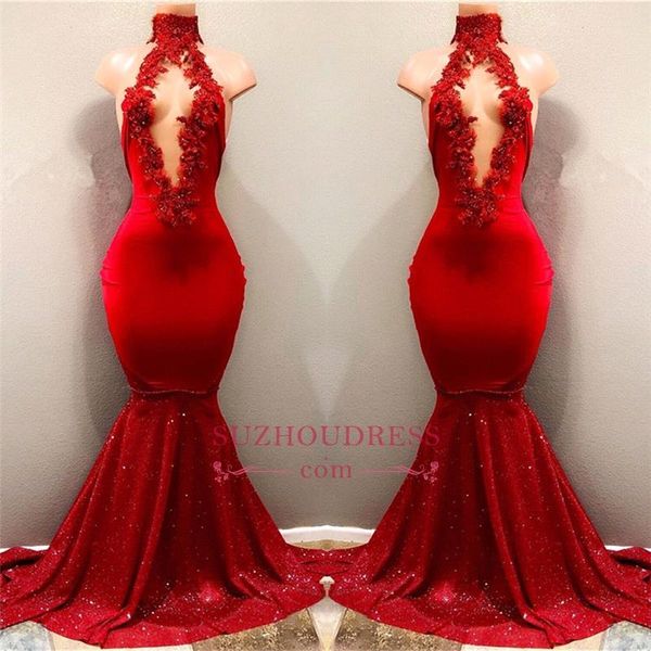 2018 new red high neck backless mermaid prom dresses sparkling beads lace appliques evening dresses wear custom made ba7962, Black
2018 new red high neck backless mermaid prom dresses sparkling beads lace appliques evening dresses wear custom made ba7962, Black