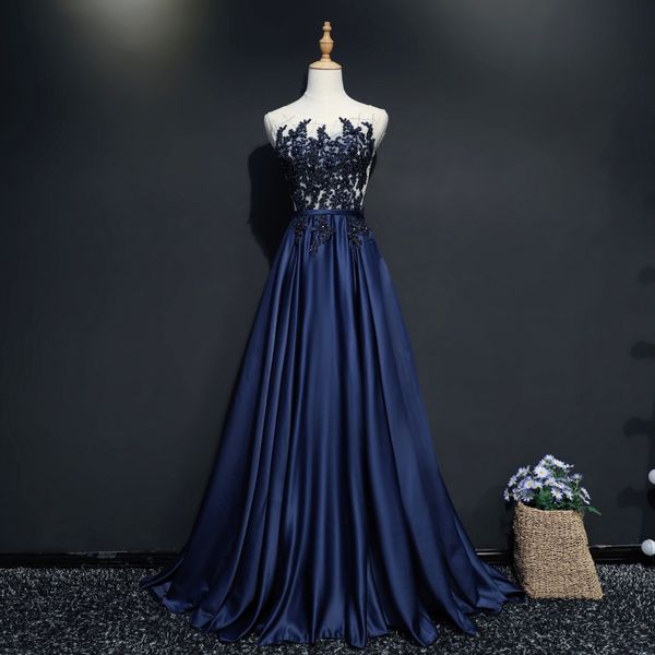 dark navy long prom dresses 2020 beaded applique lace evening gowns sleeveless a line floor length formal party gowns engagement dress, Black
dark navy long prom dresses 2020 beaded applique lace evening gowns sleeveless a line floor length formal party gowns engagement dress, Black