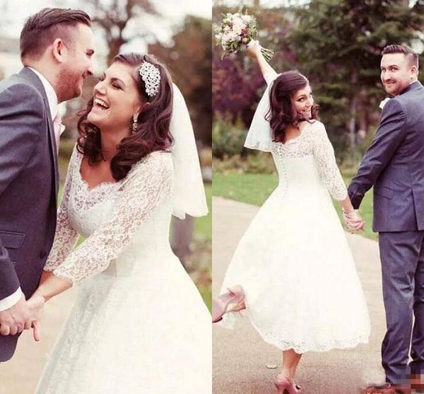 lace short wedding dresses with 3/4 long sleeves 2018 country garden tea length sheer neck vintage 1920s wedding bride gowns, White
lace short wedding dresses with 3/4 long sleeves 2018 country garden tea length sheer neck vintage 1920s wedding bride gowns, White