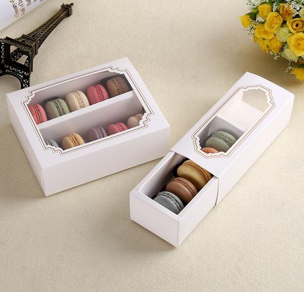 white macaron box with transparent window dessert macarons pastry packaging boxes in 2 sizes
white macaron box with transparent window dessert macarons pastry packaging boxes in 2 sizes