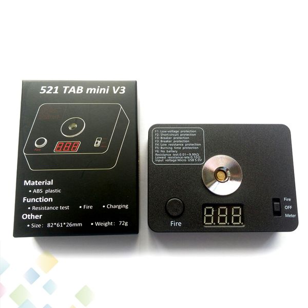 521 TAB mini V3 Ohm Meter Digital Resistance Ohm Tester Fire USB charging DIY coils tool for RDA RTA Atomizer Heating Wire Table
521 TAB mini V3 Ohm Meter Digital Resistance Ohm Tester Fire USB charging DIY coils tool for RDA RTA Atomizer Heating Wire Table