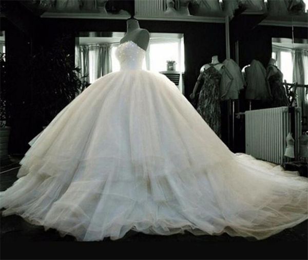 bling ball gown wedding dresses chapel train plus size strapless beaded tulle wedding gown corset bridal gowns custom made, White
bling ball gown wedding dresses chapel train plus size strapless beaded tulle wedding gown corset bridal gowns custom made, White