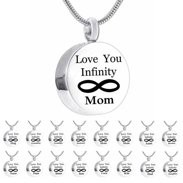 round love you infinity 8 charm cremation jewelry keepsake memorial urn ashes necklace pendant with fill kit(dad and mom), Silver
round love you infinity 8 charm cremation jewelry keepsake memorial urn ashes necklace pendant with fill kit(dad and mom), Silver