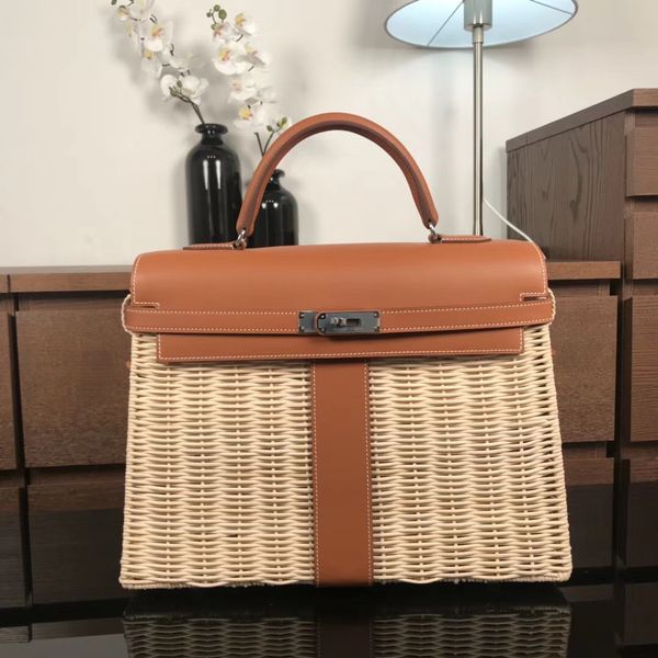 2018 new fa hion women luxury brand wicker bag handmaking houlder bag 35cm