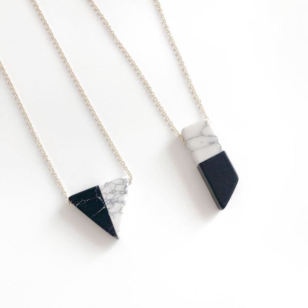 new natural black and white stone mixed color geometric pendant necklace wholesale jewelry for women, Silver
new natural black and white stone mixed color geometric pendant necklace wholesale jewelry for women, Silver