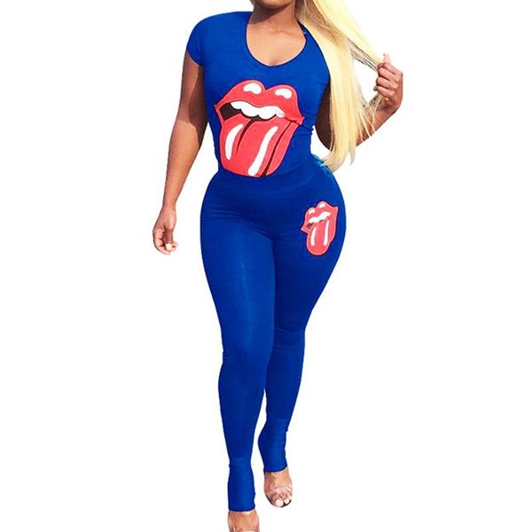 O-Neck New Women 'S Casual Two Piece Outfits O -Neck Mouth Print Shirt And Long Slim Pencil Pants Set Tracksuits S -Xxl Female
