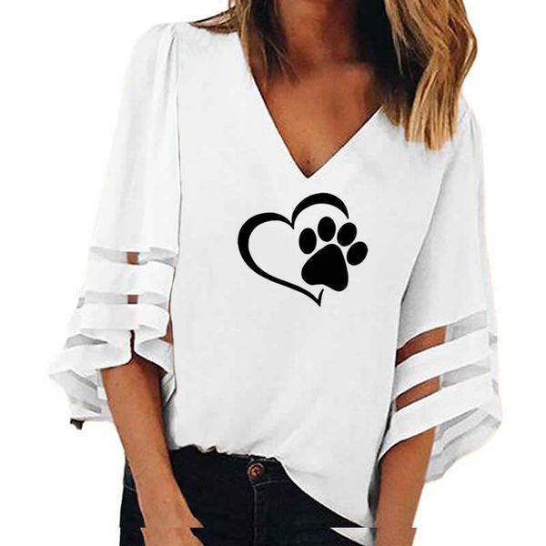 new fashion dog paw print women v-neck splicing hollow plus size t-shirt female half sleeve loose mesh shirts, White
new fashion dog paw print women v-neck splicing hollow plus size t-shirt female half sleeve loose mesh shirts, White