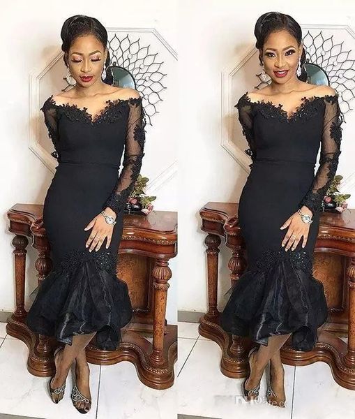 2019 New Sexy Black Mermaid Evening Dresses V-Neck off shoulder Tea Length Long Sleeves Satin Tulle Appliques Beaded Prom Dress Party Gowns
2019 New Sexy Black Mermaid Evening Dresses V-Neck off shoulder Tea Length Long Sleeves Satin Tulle Appliques Beaded Prom Dress Party Gowns