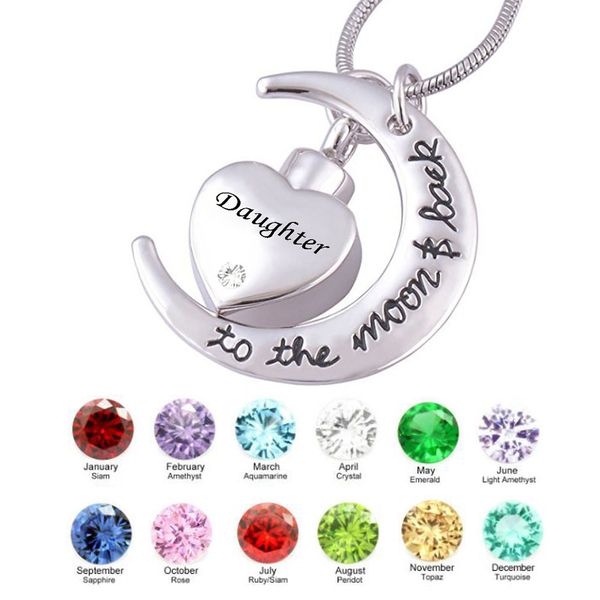 fashion jewelry pendant daughter moon heart birthstone cremation urn jewelry necklace pendant for keepsake memorial ashes, Silver
fashion jewelry pendant daughter moon heart birthstone cremation urn jewelry necklace pendant for keepsake memorial ashes, Silver