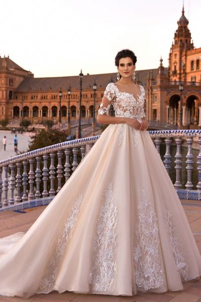 crystal design modest vintage lace wedding dresses sheer neck 1/2 sleeves illusion back sweep train a line wedding bridal dresses, White
crystal design modest vintage lace wedding dresses sheer neck 1/2 sleeves illusion back sweep train a line wedding bridal dresses, White