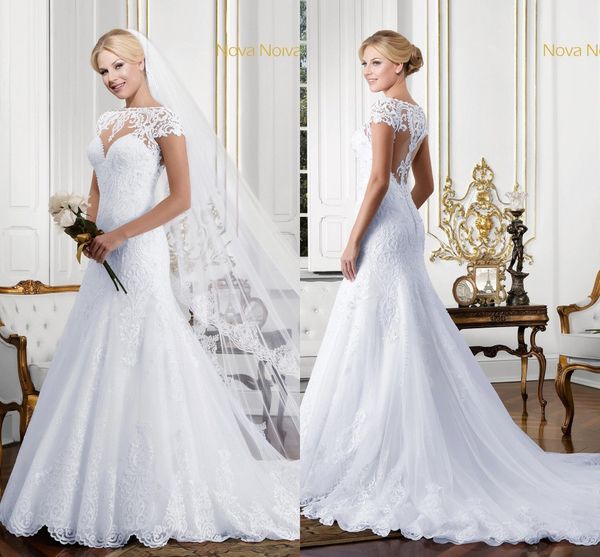 vestidos de novia lace mermaid wedding dresses sheer neck cap sleeves sweep train appliqued bridal gowns wedding dress custom made, White
vestidos de novia lace mermaid wedding dresses sheer neck cap sleeves sweep train appliqued bridal gowns wedding dress custom made, White