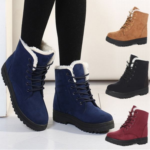 

Brand New Women winter snow boots 100% cotton thick crust Martin lace street classic warm shoes, Red