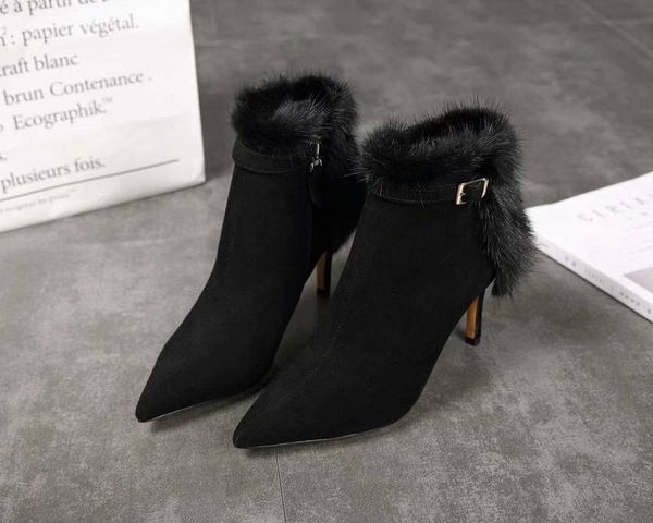 brand name autumn and winter womens ankle knight high heel .5cm boots shoes cashmere mink hair footwear size 35-39, Black
brand name autumn and winter womens ankle knight high heel .5cm boots shoes cashmere mink hair footwear size 35-39, Black