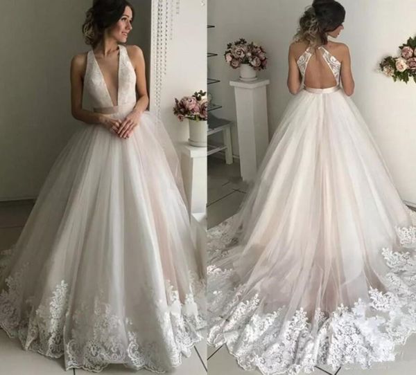 backless a line wedding dresses 2019 floor length lace appliqued deep v neck custom made wedding gown vestido de nova, White
backless a line wedding dresses 2019 floor length lace appliqued deep v neck custom made wedding gown vestido de nova, White
