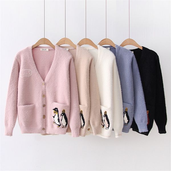 2018 autumn winter women knitted cardigan penguin pocket mohair v-neck cardigan sweater t214, White;black
2018 autumn winter women knitted cardigan penguin pocket mohair v-neck cardigan sweater t214, White;black