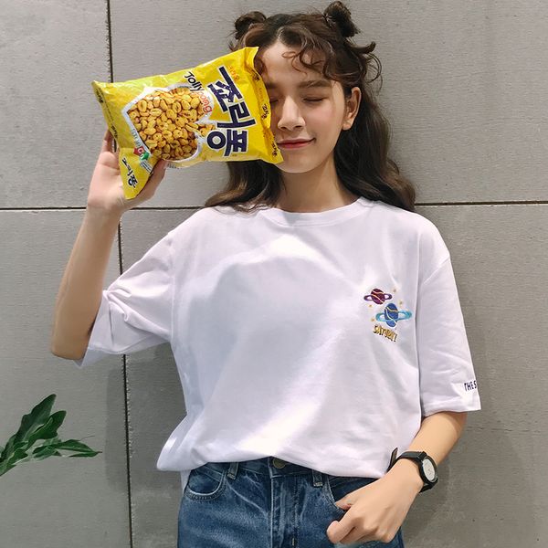 Halajuku Cotton Planet Printed Letter Embroidered Loose Causal Short Sleeve Female T-Shirts Female Hot Fashion New
Halajuku Cotton Planet Printed Letter Embroidered Loose Causal Short Sleeve Female T-Shirts Female Hot Fashion New
