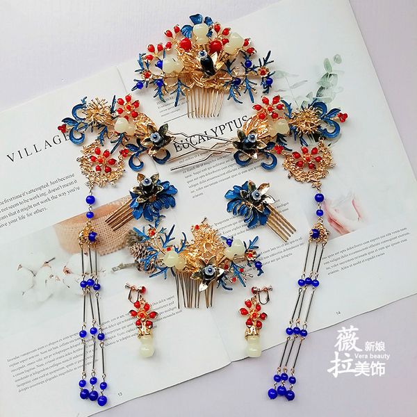 bride chinese style cloisonne phoenix headdress ancient hairpin shake classical dragon phoenix coat wedding accessories, Golden;white
bride chinese style cloisonne phoenix headdress ancient hairpin shake classical dragon phoenix coat wedding accessories, Golden;white