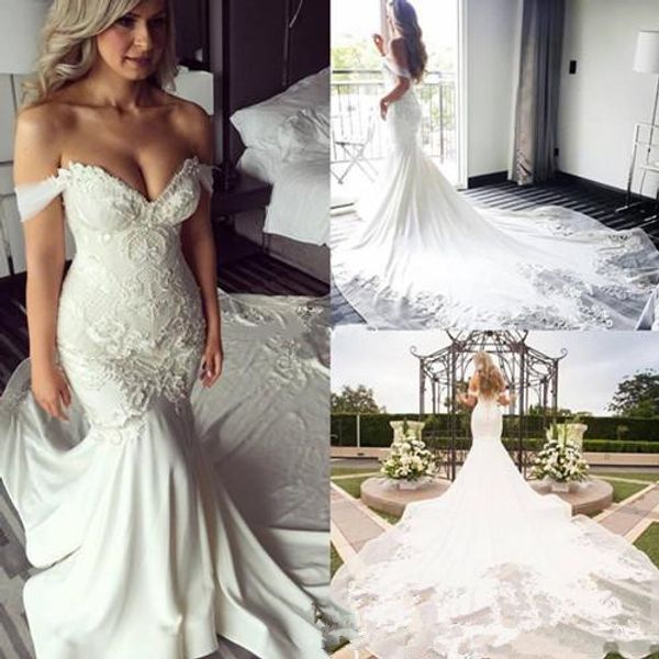 off shoulder lace embrodery mermaid wedding dresses 2018 modest cathedral train elegant beach garden castle steven khalil wedding gowns, White
off shoulder lace embrodery mermaid wedding dresses 2018 modest cathedral train elegant beach garden castle steven khalil wedding gowns, White