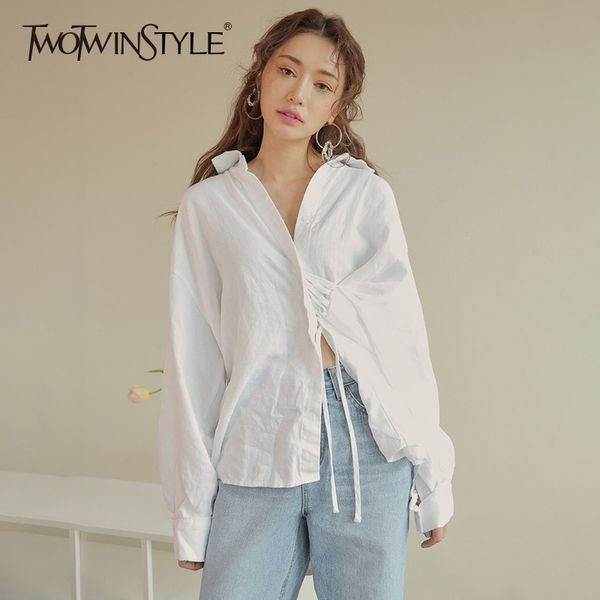 twotwinstyle basic shirt for women lace up long sleeve irregular big size white blouse summer fashion casual clothing
twotwinstyle basic shirt for women lace up long sleeve irregular big size white blouse summer fashion casual clothing
