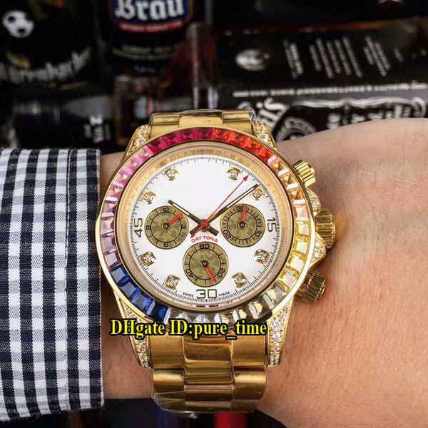75th limited commemorate 116598 white dial gold sub-dial automatic mens watch rainbow diamond bezel18k yellow gold case bracelet watches, Slivery;brown
75th limited commemorate 116598 white dial gold sub-dial automatic mens watch rainbow diamond bezel18k yellow gold case bracelet watches, Slivery;brown