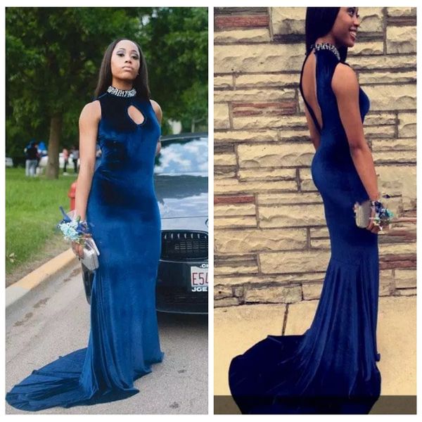 2018 high neck open chest velvet mermaid evening dresses beaded collar sleeveless backless sweep train long formal gowns prom gowns, Black;red
2018 high neck open chest velvet mermaid evening dresses beaded collar sleeveless backless sweep train long formal gowns prom gowns, Black;red