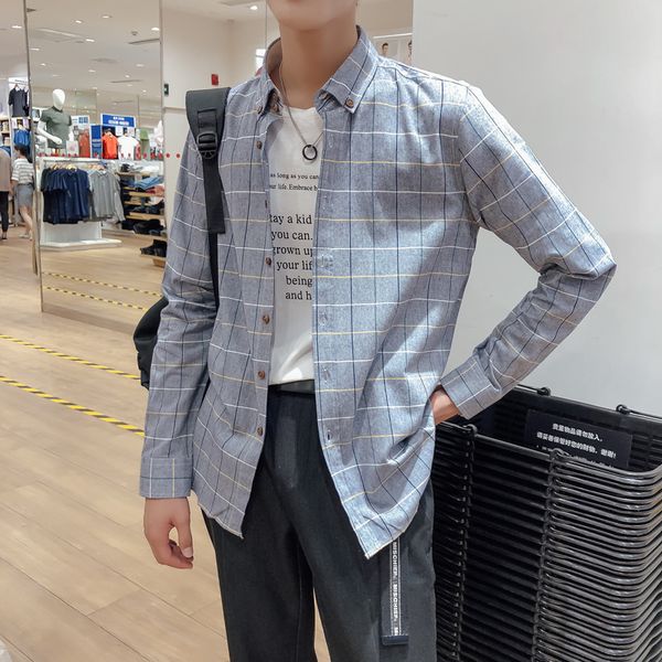 new men's plaid shirt men's fashion iong sleeved slim shirt casual business checkered, White;black
new men's plaid shirt men's fashion iong sleeved slim shirt casual business checkered, White;black