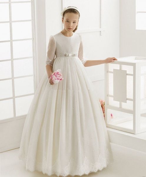 first communion dresses for girls tulle ball gown half sleeve flower girl dress, White;blue
first communion dresses for girls tulle ball gown half sleeve flower girl dress, White;blue