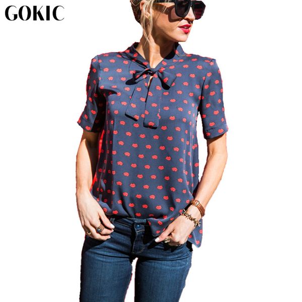 gokic 2017 new summer style fashion women's lip print black chiffon blouse shirt female cute bow casual chiffon shirts, White
gokic 2017 new summer style fashion women's lip print black chiffon blouse shirt female cute bow casual chiffon shirts, White