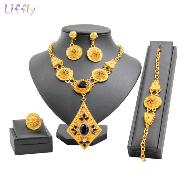 fashion dubai gold jewelry set new year beautiful black crystal necklace bracelet for women charm bridal earrings gifts, Silver
fashion dubai gold jewelry set new year beautiful black crystal necklace bracelet for women charm bridal earrings gifts, Silver