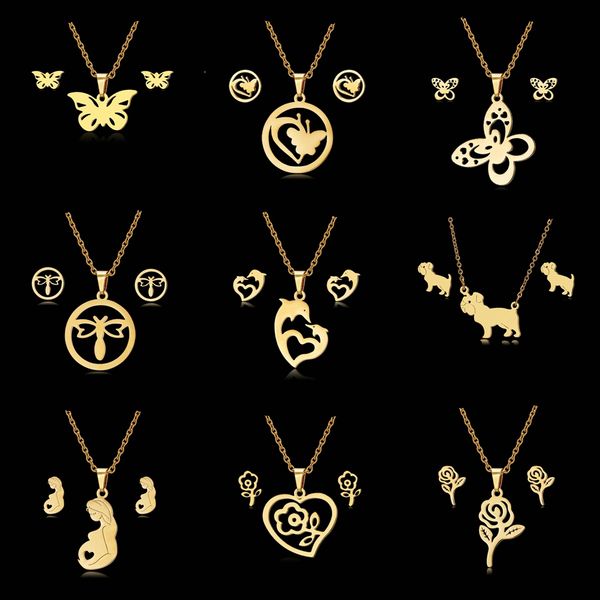 rinhoo animal dog butterfly dolphin heart star leaves jewelry set women gold color stainless steel necklace earrings jewelry set, Silver
rinhoo animal dog butterfly dolphin heart star leaves jewelry set women gold color stainless steel necklace earrings jewelry set, Silver
