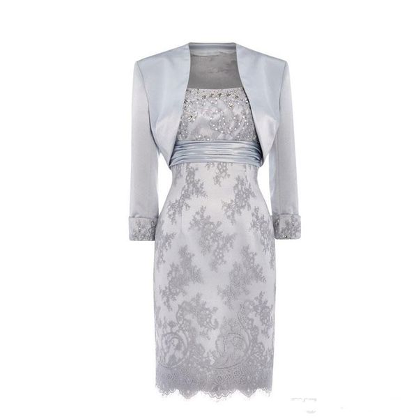 formal silver mother of the bride dresses with jacket sequins lace beaded satin knee length mother off groom dresses evening wear, Black;red
formal silver mother of the bride dresses with jacket sequins lace beaded satin knee length mother off groom dresses evening wear, Black;red