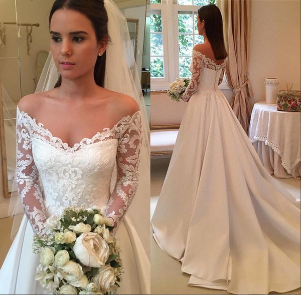 elegant white a-line wedding dresses 2019 off-shoulder long sleeve lace appliques back button bridal dress charming wedding gowns
elegant white a-line wedding dresses 2019 off-shoulder long sleeve lace appliques back button bridal dress charming wedding gowns