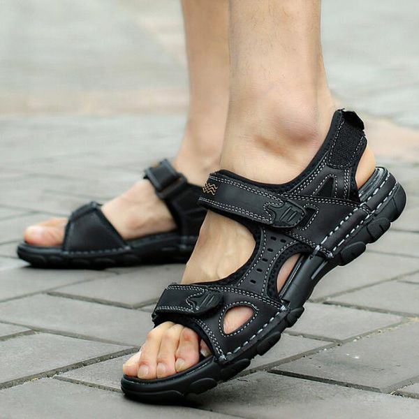 men sandals 2018 summer beach shoes genuine leather sandals flat non-slip sandal for men size 38 - 45, Black
men sandals 2018 summer beach shoes genuine leather sandals flat non-slip sandal for men size 38 - 45, Black