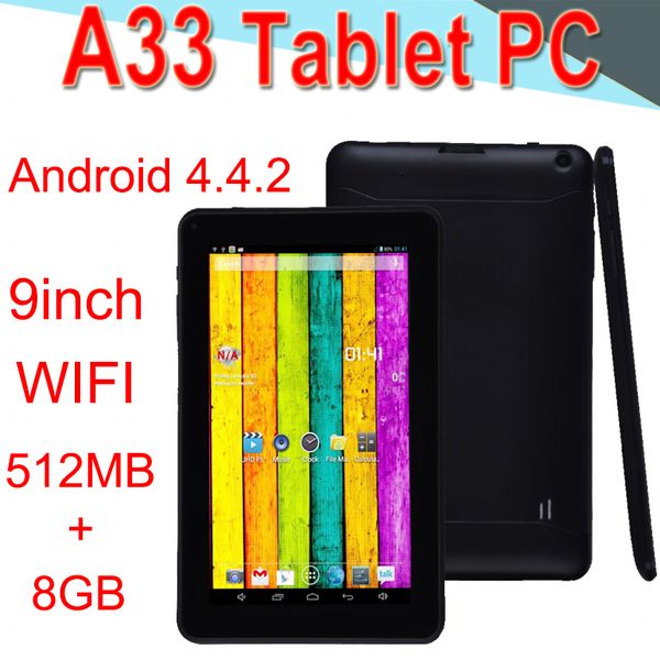 

a33 9" children's tablet pc capacitance quad core android-4.4 dual camera 8gb ram 512mb rom wifi bluetooth 3g epad facebook google