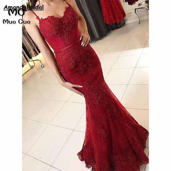 amandabridal burgundy mermaid prom dresses long sweep train spaghetti straps floor length tulle formal evening party dress, Red
amandabridal burgundy mermaid prom dresses long sweep train spaghetti straps floor length tulle formal evening party dress, Red