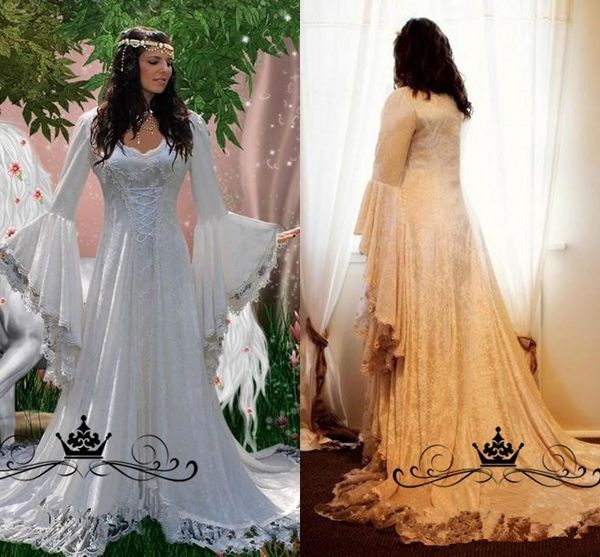 gothic overskirts wedding dresses 2019 plus size a line bell long sleeve vintage lace renaissance medieval halloween costume wedding gow, White
gothic overskirts wedding dresses 2019 plus size a line bell long sleeve vintage lace renaissance medieval halloween costume wedding gow, White