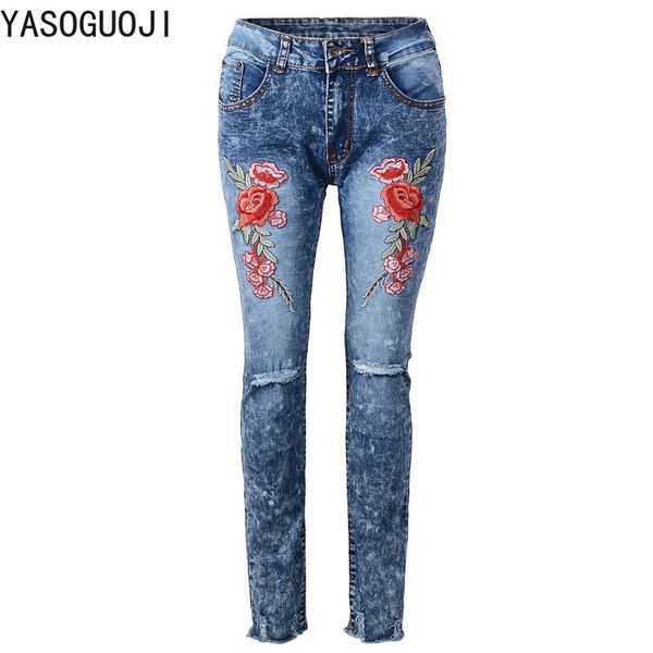 yasuguoji new 2019 fashion holes rose floral embroidery pencil pants women zipper slim jeans women women's trousers lnzk5, Blue
yasuguoji new 2019 fashion holes rose floral embroidery pencil pants women zipper slim jeans women women's trousers lnzk5, Blue