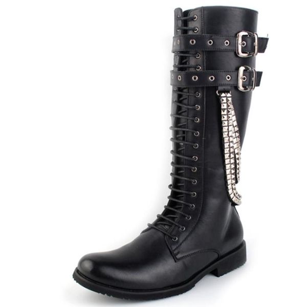 men's boots winter fashion high boots metal chain men long lace-up leather korean version trend flat martin boots, Black
men's boots winter fashion high boots metal chain men long lace-up leather korean version trend flat martin boots, Black