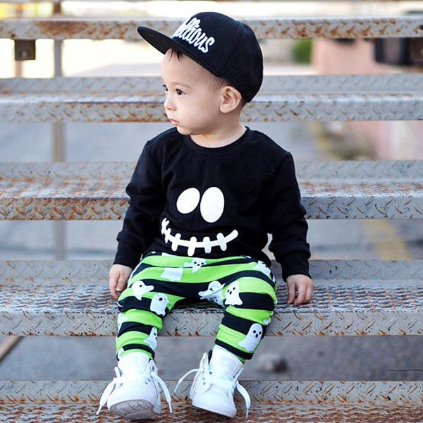 newborn boys smile face t-shirt +goblin long pants leggings outfits baby halloween clothing set cotton long sleeve smile face sets, White 
newborn boys smile face t-shirt +goblin long pants leggings outfits baby halloween clothing set cotton long sleeve smile face sets, White
