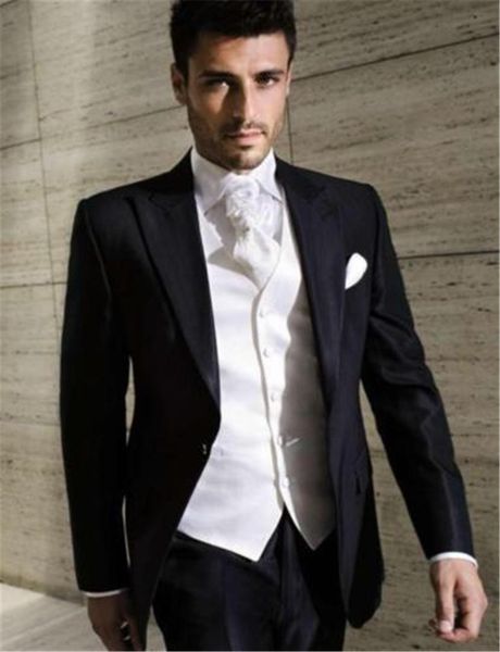 black groom tuxedos groomsman wedding suits ivory vest best man 3 piece suits business prom custom made, White;black
black groom tuxedos groomsman wedding suits ivory vest best man 3 piece suits business prom custom made, White;black
