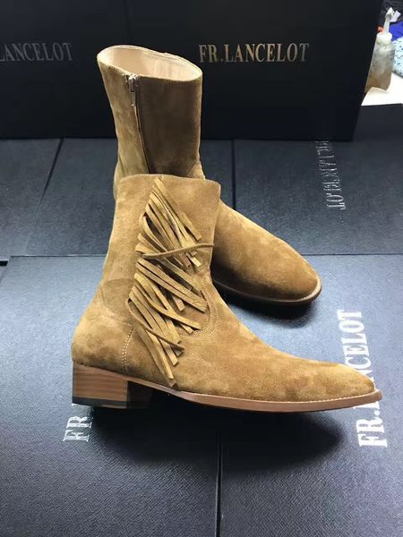 high luxury handmade tassel suede chelsea men boots slim comfortable personalized catwalk martin boot, Black
high luxury handmade tassel suede chelsea men boots slim comfortable personalized catwalk martin boot, Black
