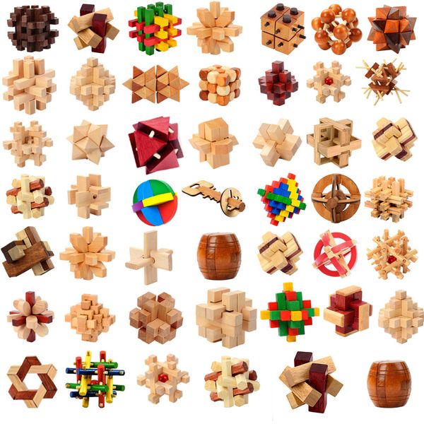 

wooden iq brain teaser kong ming luban lock 3d interlocked puzzle jigsaw cube kids childs toy gift intelligence toys gga1277