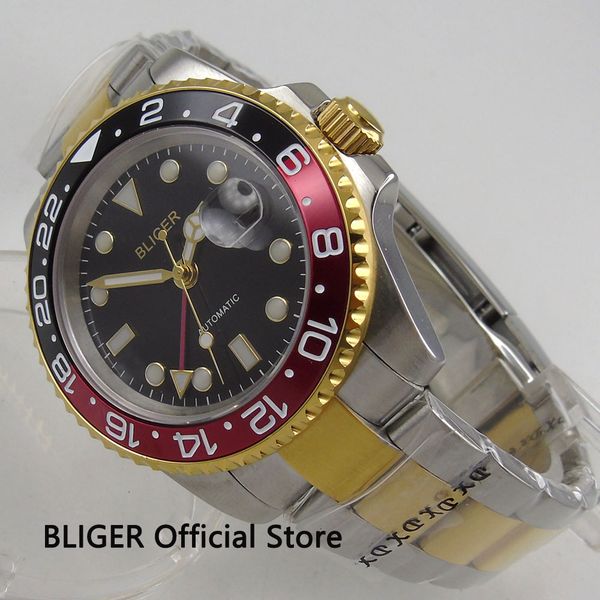 sapphire crystal bliger 40mm black dial red black bezel gmt function luminous golden plated automatic movement men's watch b271, Slivery;brown
sapphire crystal bliger 40mm black dial red black bezel gmt function luminous golden plated automatic movement men's watch b271, Slivery;brown