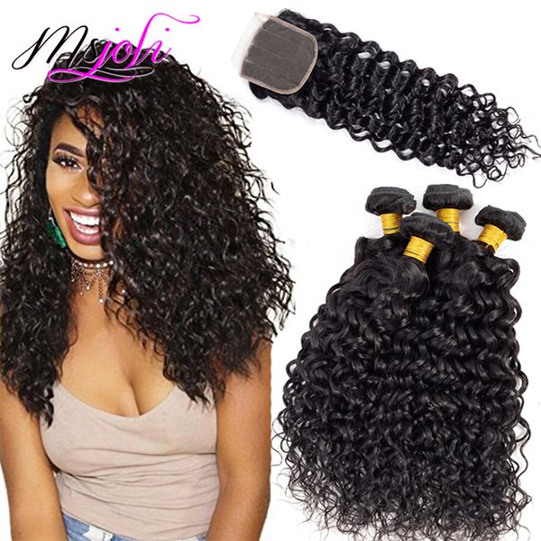 

brazilian virgin hair water wave lace closure with bundles 9a human hair weave bundles wet and wavy 5pcs/lot 4 bundles with closure, Black;brown